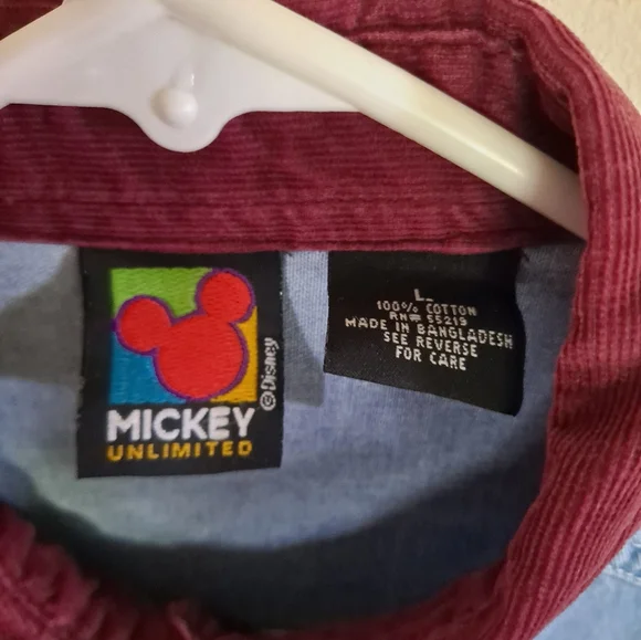 Vintage Disney Mickey Mouse long sleeve button down denim shirt corduroy… - Picture 5 of 8